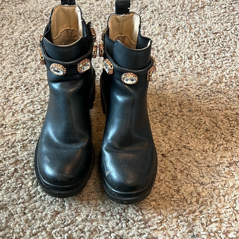Steve Madden black chunky boots with removable gem band